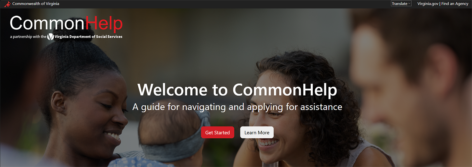 El Virginia Department of Social Services'Sitio web de CommonHelp'.